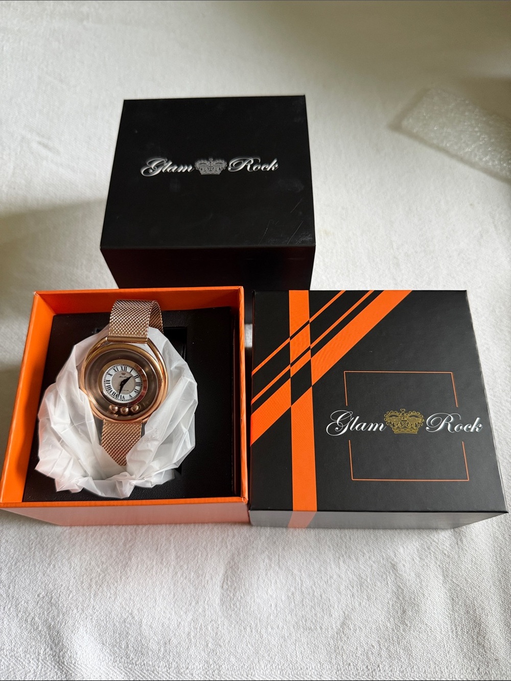Ford Rose Gold Mesh Bracelet Watch with Decorative Bezel